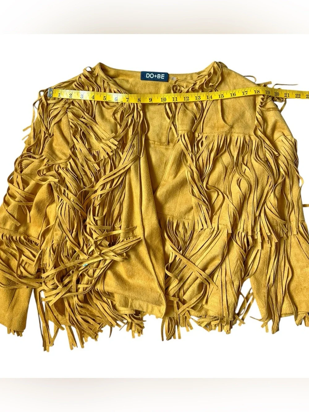 DO + BE Faux Leather Suede Yellow Multi-Tiered Fringe Open Jacket L - Picture 10 of 13